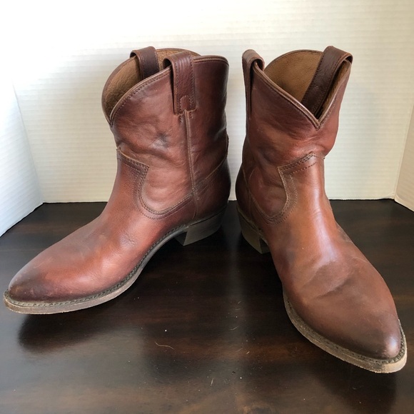 Frye Billy Leather Western Booties in Brown Cognac Size 10 - Picture 3 of 13